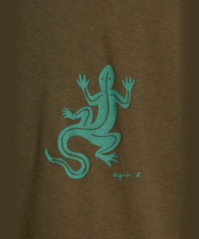 ENFANT ベビー ベビー ロゴ アイコニック プリント コットン 長袖 Tシャツ "Lezard" カーキ