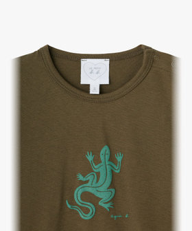 ENFANT ベビー ベビー ロゴ アイコニック プリント コットン 長袖 Tシャツ "Lezard" カーキ