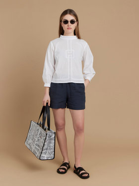 FEMME ウィメンズ 【Outlet】AM06 HAUT ノーカラーブラウス ホワイト