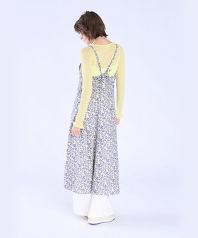 To b. by agnès b. ボタニカル プリント コットン ノースリーブ ロング ワンピース イエロー