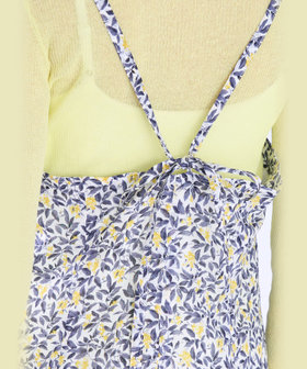 To b. by agnès b. ボタニカル プリント コットン ノースリーブ ロング ワンピース イエロー