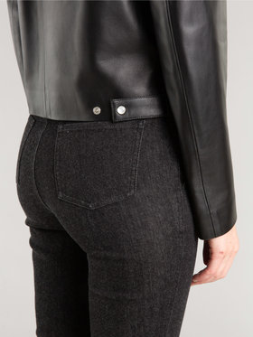 FEMME ウィメンズ ラムスキン レザー 長袖 カーディガンプレッション ブラック