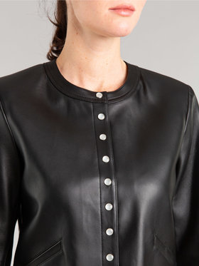 FEMME ウィメンズ ラムスキン レザー 長袖 カーディガンプレッション ブラック