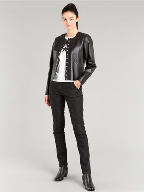 FEMME ウィメンズ ラムスキン レザー 長袖 カーディガンプレッション ブラック