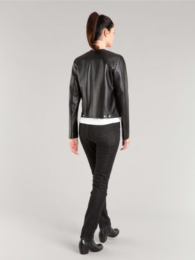 FEMME ウィメンズ ラムスキン レザー 長袖 カーディガンプレッション ブラック