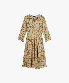 FEMME ウィメンズ フローラル プリント 7分袖 フレア ワンピース "Street" ベージュ系その他