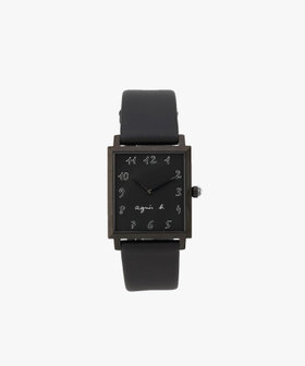 HOMME メンズ ブラック レザー スクエア ウォッチ "Marcello" ブラック