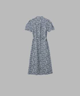 FEMME ウィメンズ フラワープリント コットン パフスリーブ ワンピース ネイビー