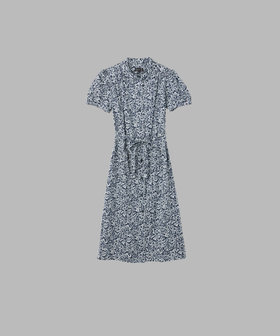 FEMME ウィメンズ フラワープリント コットン パフスリーブ ワンピース ネイビー