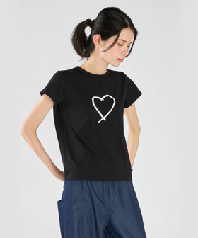 FEMME ウィメンズ アイコニック プリント コットン 半袖 Tシャツ "Sarajevo heart" ブラック