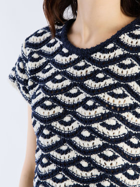 FEMME ウィメンズ コットン メッシュ フレンチスリーブ トップス ”Dentelle” ブルー系その他