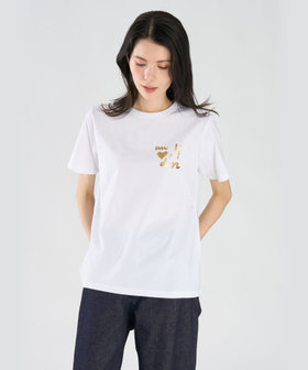 FEMME ウィメンズ 【by R 限定品】agnes b. プリント コットン 半袖 Tシャツ "un coeur d'or !!" ホワイト