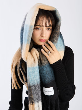 To b. by agnès b. ブロックチェック マフラー ブルー