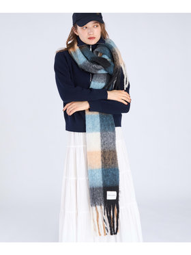 To b. by agnès b. ブロックチェック マフラー ブルー