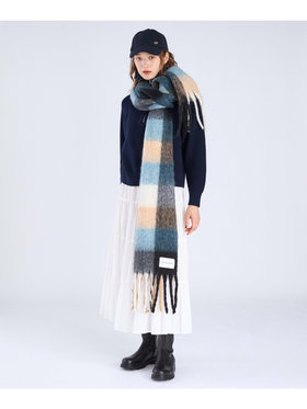 To b. by agnès b. ブロックチェック マフラー ブルー