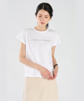 FEMME ウィメンズ メッセージ プリント コットン 半袖 Tシャツ "J'aime le cinema!" ホワイト