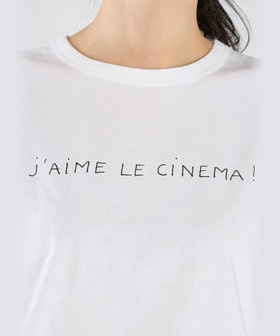 FEMME ウィメンズ メッセージ プリント コットン 半袖 Tシャツ "J'aime le cinema!" ホワイト