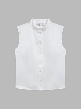 FEMME ウィメンズ コットン オフィサーカラー ノースリーブ ブラウス ホワイト