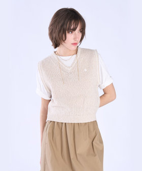 To b. by agnès b. スター 刺繍 ミックス ヤーン ニット ベスト ベージュ