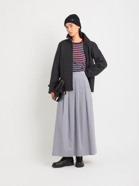 FEMME ウィメンズ 細ボーダー コットン 長袖 Tシャツ "Cool" ボルドー×ブルーグレー