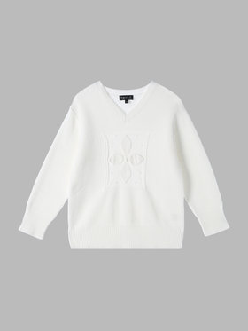 FEMME ウィメンズ コットン ニット Vネック 長袖 プルオーバー ホワイト
