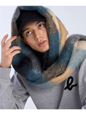 To b. by agnès b. ブロックチェック マフラー ブルー