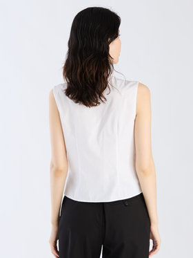 FEMME ウィメンズ コットン オフィサーカラー ノースリーブ ブラウス ホワイト