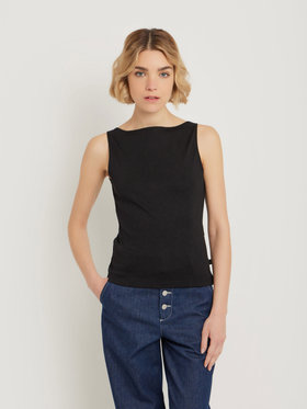 FEMME ウィメンズ コットン ボートネック ノースリーブ Tシャツ ”Leopard” ブラック
