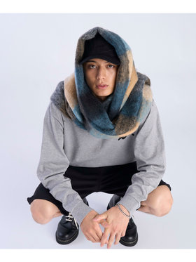 To b. by agnès b. ブロックチェック マフラー ブルー