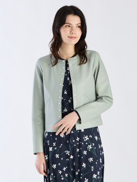 FEMME ウィメンズ ラムスキン レザー 長袖 カーディガンプレッション カーキ