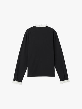 FEMME ウィメンズ レース コットン ヘンリーネック トップス "Harpiste" ブラック