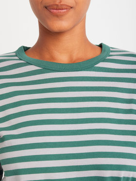 FEMME ウィメンズ 細ボーダー コットン 長袖 Tシャツ "Cool" グリーン×スモーキーブルー
