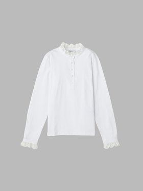 FEMME ウィメンズ レース コットン ヘンリーネック トップス "Harpiste" ホワイト