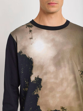 HOMME メンズ メンズ フォトプリント コットン 長袖 Tシャツ ”Nuit” マルチ