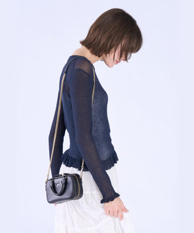 To b. by agnès b. シアー リブ フリル 長袖 ニット プルオーバー ネイビー