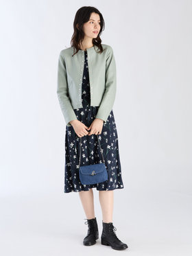 FEMME ウィメンズ ラムスキン レザー 長袖 カーディガンプレッション カーキ