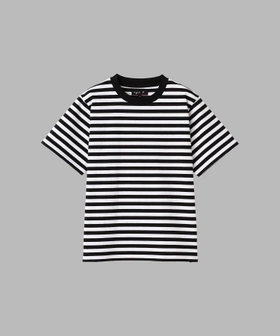 FEMME ウィメンズ 細ボーダー コットン 半袖 Tシャツ "Christof" ホワイト×ブラック