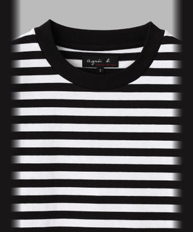 FEMME ウィメンズ 細ボーダー コットン 半袖 Tシャツ "Christof" ホワイト×ブラック