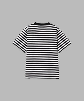 FEMME ウィメンズ 細ボーダー コットン 半袖 Tシャツ "Christof" ホワイト×ブラック