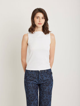 FEMME ウィメンズ コットン ボートネック ノースリーブ Tシャツ ”Leopard” ホワイト