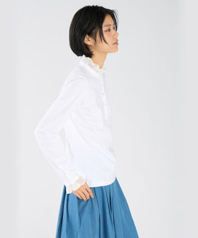 FEMME ウィメンズ レース コットン ヘンリーネック トップス "Harpiste" ホワイト