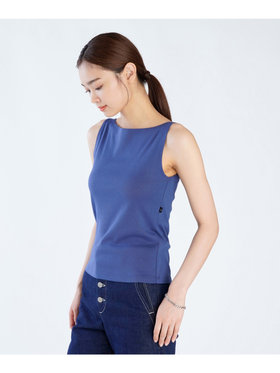 FEMME ウィメンズ 【Outlet】コットン ボートネック ノースリーブ Tシャツ "Leopard" ブルー