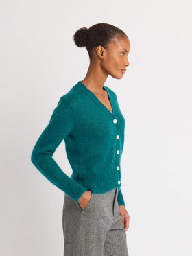 FEMME ウィメンズ 【Outlet】モヘヤ 長袖 Vネック カーディガン "Mae" グリーン