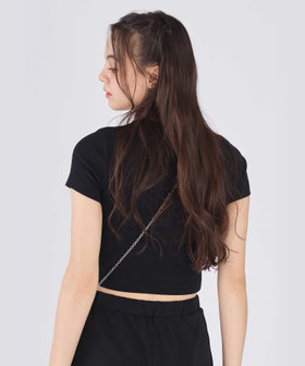 To b. by agnès b. "To b."ロゴ コットン 半袖 クロップド Tシャツ ブラック