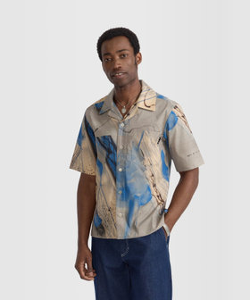 HOMME メンズ メンズ プリント コットン 開襟 半袖 アーティスト シャツ "Futura" マルチ