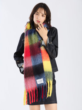 To b. by agnès b. ブロックチェック マフラー イエロー