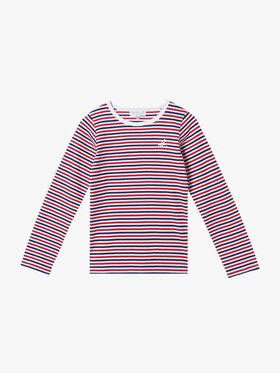 ENFANT ユニセックス キッズ "b."ロゴ 刺繍 トリコロールボーダー コットン 長袖 Tシャツ ネイビー