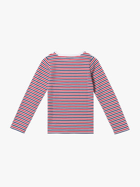 ENFANT ユニセックス キッズ "b."ロゴ 刺繍 トリコロールボーダー コットン 長袖 Tシャツ ネイビー