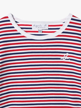 ENFANT ユニセックス キッズ "b."ロゴ 刺繍 トリコロールボーダー コットン 長袖 Tシャツ ネイビー