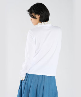 FEMME ウィメンズ レース コットン ヘンリーネック トップス "Harpiste" ホワイト